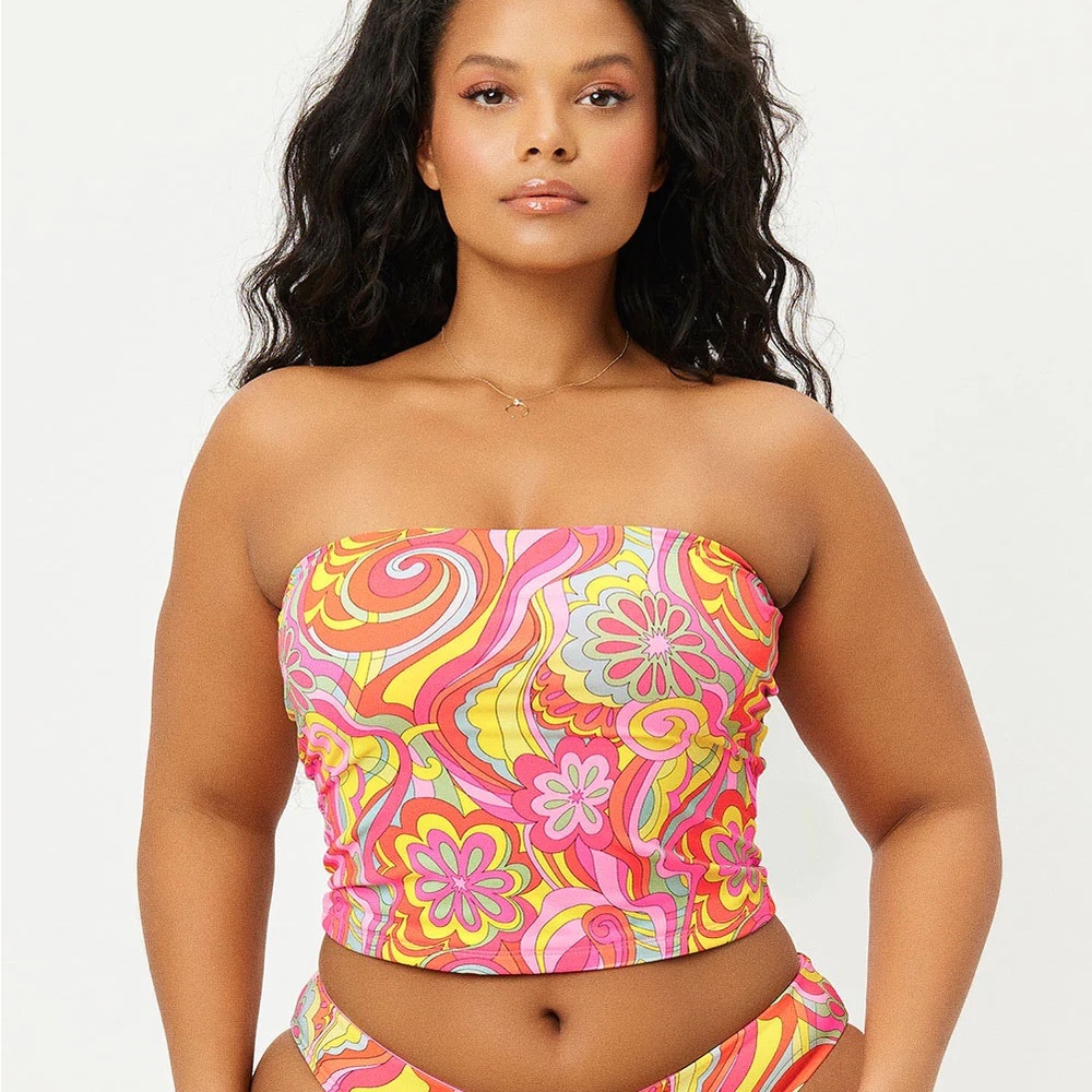 Frankies Bikinis Peace Strapless Bikini Tube Top Far Out